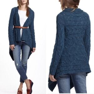 Teal Color Cabincore Granny Cable Knit Boho Water Sweater Wool Blend Size XS